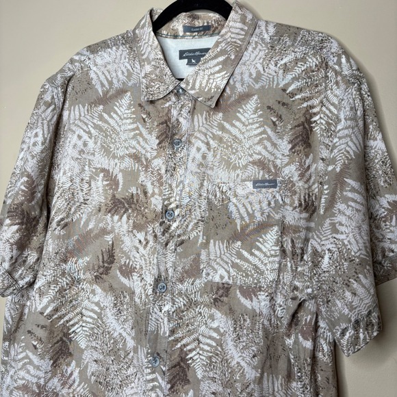 Eddie Bauer Other - Eddie Bauer Mens 2XL Shirt Beige Fern Print Short Sleeve Classic Fit Linen Blend